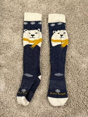 Darn Tough Kids Navy Polar Bear Knee-High Socks with Yellow Scarf
